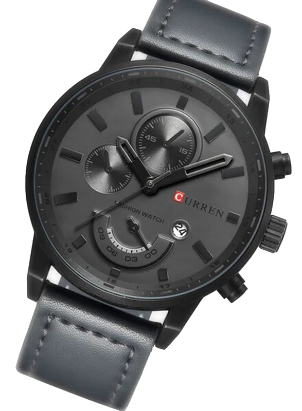 Curren Analog Watch for Men with Leather Band, Water Resistant and Chronograph, 8217, Black