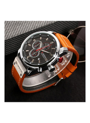 Curren Analog Watch for Men with Leather Band, J3591-1-KM, Brown-Black