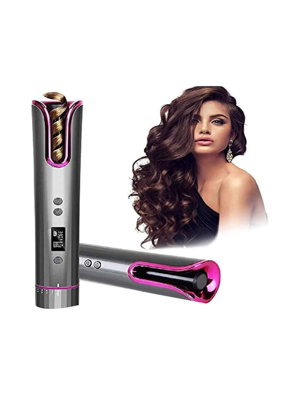 Rabos Cordless Automatic Hair Portable Rotating Curling Iron with USB Rechargeable Auto Shut Off Curling Wand LCD Display Timer Black DubaiStore Dubai