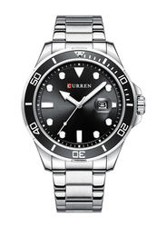 Curren Analog Watch for Men with Stainless Steel Band, Water Resistant, 8388-1, Silver-Black