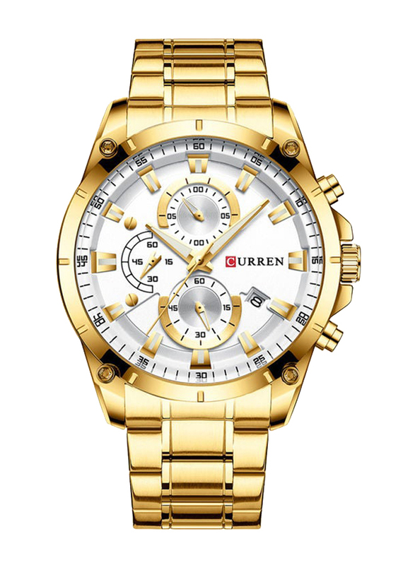 Curren Stylish Analog Watch for Men with Stainless Steel Band, Chronograph, J4064GW-KM, White-Gold