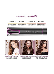 Rabos Cordless Automatic Hair Portable Rotating Curling Iron with USB Rechargeable Auto Shut-Off Curling Wand, LCD Display & Timer, Black