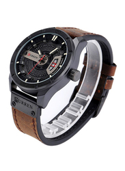 Curren Analog Watch for Men with Leather Band, Water Resistant, J4171BBR-KM, Black-Brown