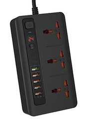 Quick Charging Universal Power Socket Strip UK Plug Wall Charger, 4-USB Port to 3.4A + 3.0 Sockets, Black