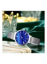 Curren Analog Watch for Women with Stainless Steel Band, Water Resistant, J-4818S-BL, Silver-Blue