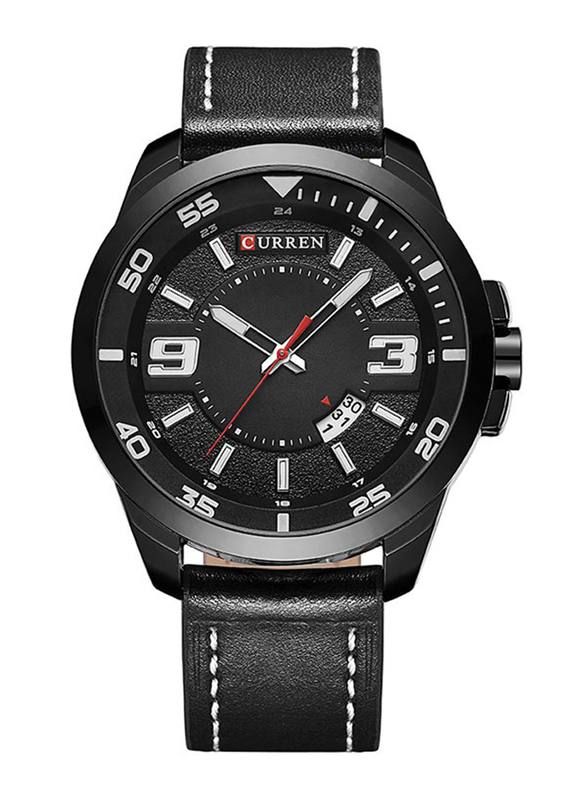 Curren Analog Watch for Men with Leather Band, M-8213-4, Black