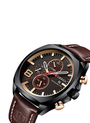 Curren Analog Calendar Wrist Watch for Men with Leather Band, Water Resistant and Chronograph, Brown