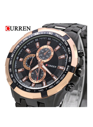 Curren Analog Watch for Men with Stainless Steel Band, Water Resistant & Chronograph, 8023, Black