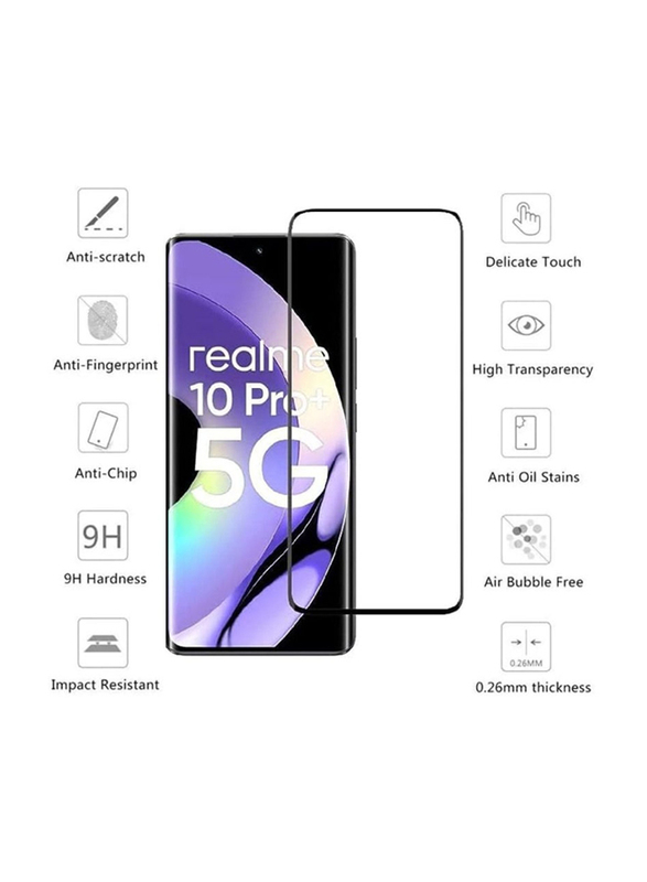 Realme 10 Pro+ 5G 9H Hardness Full Glue HD Clarity Bubble Free Tempered Glass Mobile Phone Screen Protector, Clear/Black