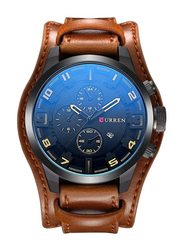 Curren Analog Watch for Men with Leather Band, Water Resistant, 8225, Brown-Blue