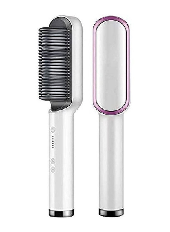 Professional 2-in-1 Hair Straightener Brush With Built In Comb, White