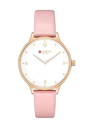 Curren Analog Watch for Girls with Leather Band, C9039L-2, Pink-White