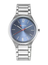 Curren Analog Wrist Watch for Men with Stainless Steel Band, Water Resistance, 2297532, Silver-Blue