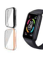 2-Piece TPU Full Coverage Scratch Proof Bumper Soft Smartwatch Case Cover for Huawei Band 6/Honor Band 6, Black/Rose Gold