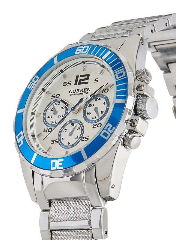 Curren Analog Watch for Men with Metal Band, Chronograph, 8073, Silver