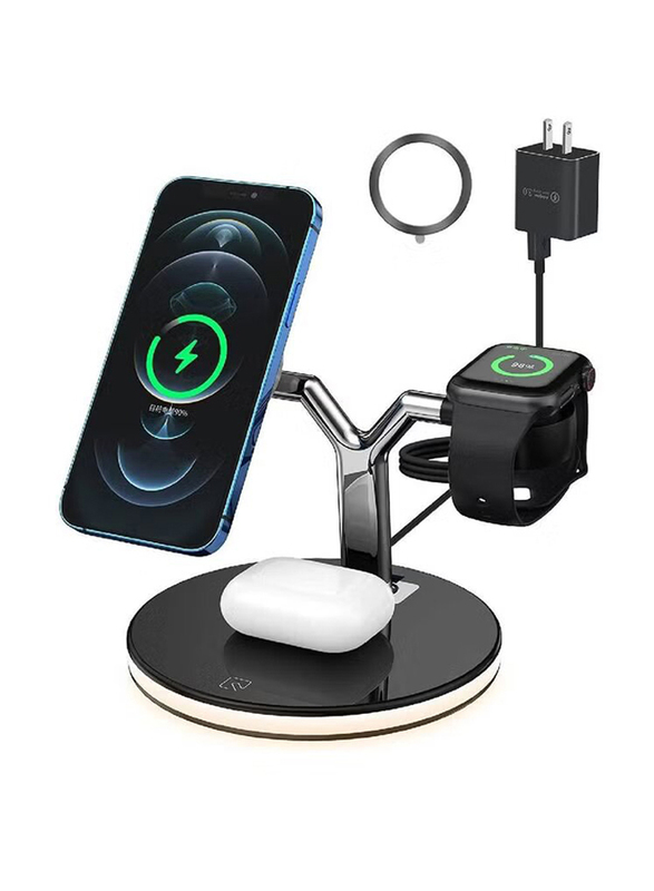 4-in-1 Wireless Magnetic Wireless Charger Fast Charging Stand for Apple iWatch/AirPods/iPhone 12/11/11pro/11pro Max/X/XR, Black