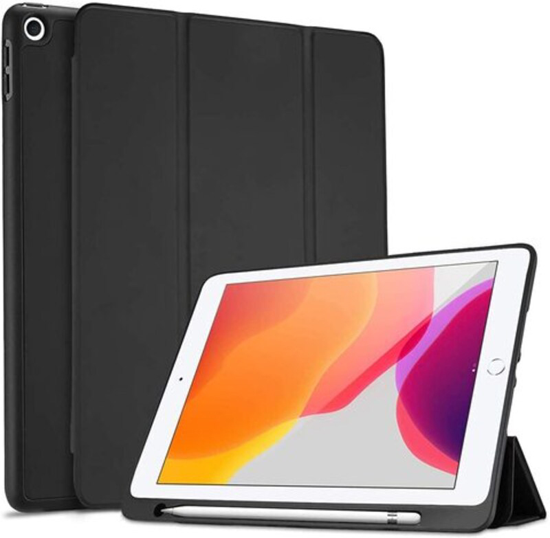 Apple iPad 10.2 iPad 10.5 Inch 2020 8th Generation / 2019 7th Generation With Pencil Holder And Flexible Soft Tpu Tablet Back Case Cover, Black