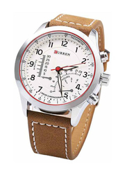 Curren Analog Watch for Men with Leather Band, Water Resistant, 8152, Brown-White