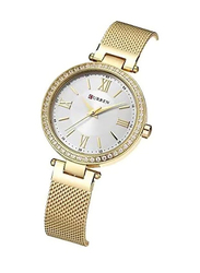 Curren Analog Watch for Girls with Stainless Steel Band, C9011L-2, Gold-Silver