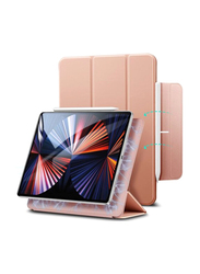 Apple iPad Pro 12.9 2020/2018 Auto Sleep Wake Trifold Stand Rebound Magnetic Smart Tablet Flip Case Cover with Supports Apple Pencil Pairing & Charging, Rose Gold