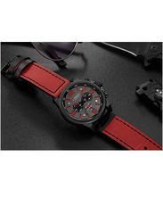 Curren Analog Watch for Men with Leather Band, Water Resistant and Chronography, 8314, Red-Black
