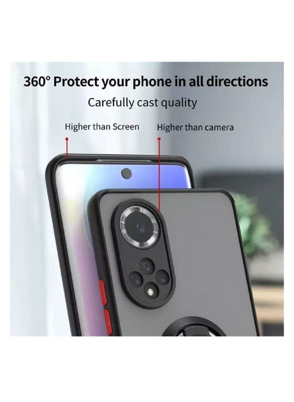 Huawei Nova 9 / Honor 50 Matte Silicone Mobile Phone Back Case Cover with 360 Rotational Car Mount Magnetic Ring Holder, Black