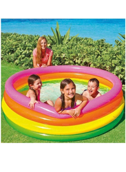 Intex 4 Ring Portable Inflatable Lightweight Compact Circular Swimming Pool, Multicolour