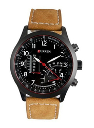 Curren Analog Watch for Men with Leather Band, Chronograph, 8152, Black-Brown