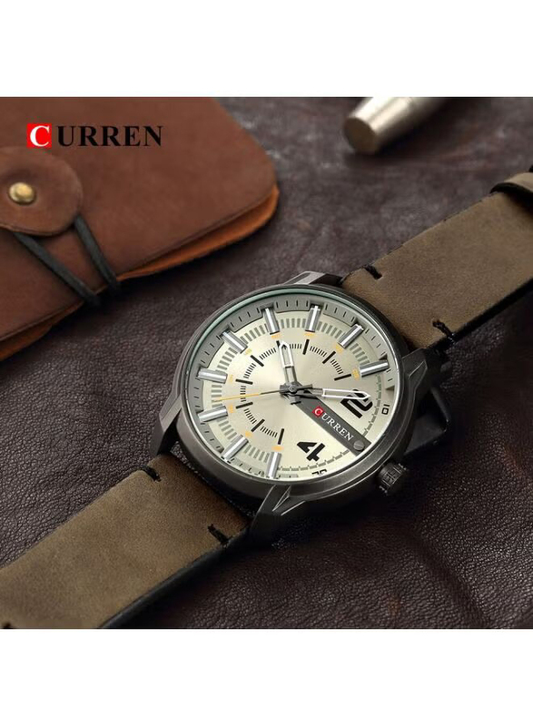 Curren Analog Watch for Men with Leather Band, Water Resistant, M-8306-6, Brown-Grey