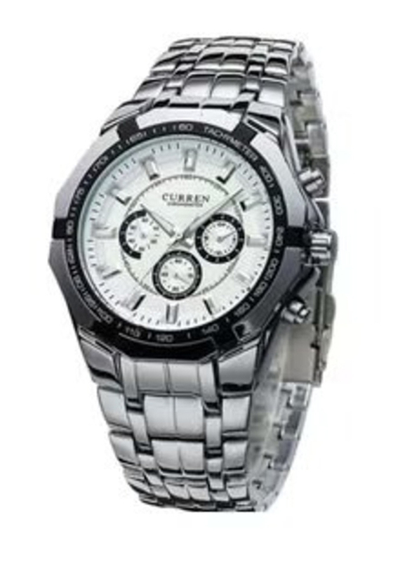 Curren Analog Watch for Men with Alloy Band, Water Resistant and Chronograph, 8084, White-Silver