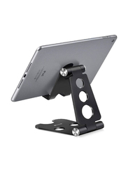 Adjustable Desktop, Tablet & Cell Phone Holder Aluminium Portable Folding Tablet Stand Mounts with Anti-Slip Base, Black