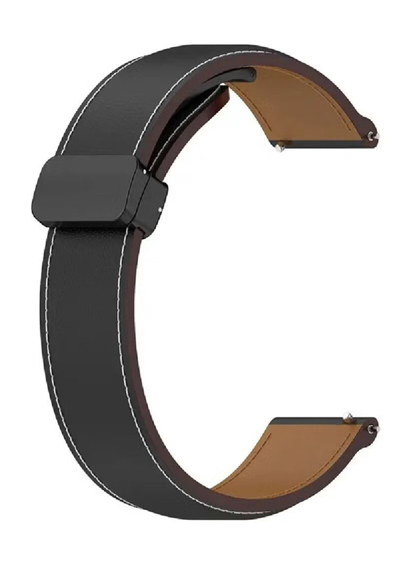 Perfii Genuine Cow Leather Watch Strap 22mm Folding Buckle Wristband for Xiaomi Mi Watch/ Xiaomi Mi Watch Sport, Black