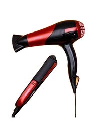 Geepas Hair Dryer & Straightener Combo, Red