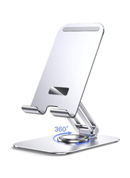 Hyx Adjustable Swivel Desktop Holder With 360 Degree Rotating Base Tablet Stand, Silver