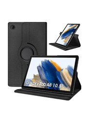 Samsung Galaxy Tab A8 Folio Leather Smart Tablet Case Cover with 360 Degree Rotating Stand, Black