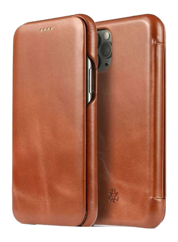 Apple iPhone 11 Pro Max Protective Leather Mobile Phone Flip Case Cover, Brown