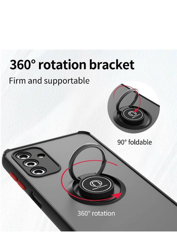 Samsung Galaxy A13 5G Matte Protective Silicone Mobile Phone Case Cover with 360 Degrees Rotate Metal Magnetic Ring Kickstand, Black