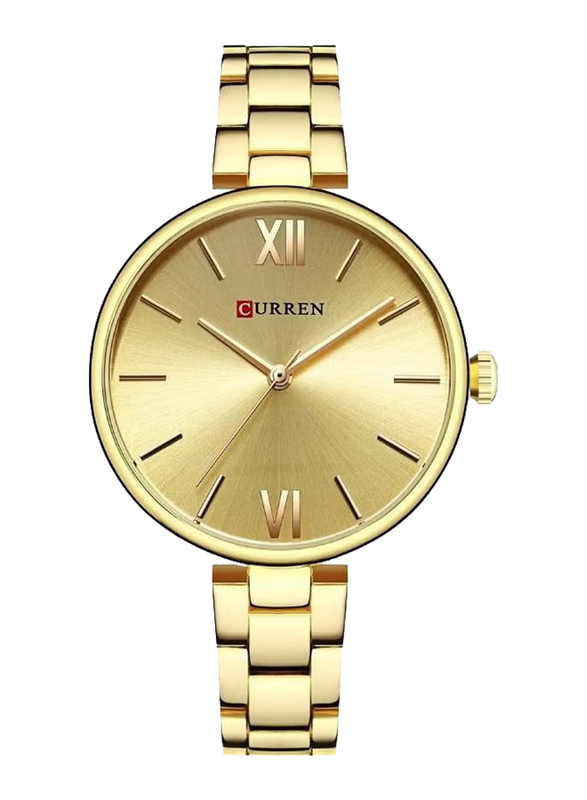 Curren New Quartz Movement Analog Wrist Watch for Women with Stainless Steel Band, Water Resistant, 9017, Gold