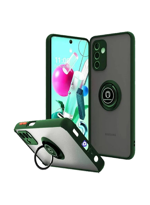 Samsung Galaxy A13 5g Matte Silicone Protective Mobile Phone Case Cover with 360 Degrees Rotate Metal Magnetic Ring Kickstand, Green