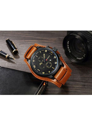 Curren Analog Watch for Men with Leather Band, Water Resistant and Chronograph, 8225, Brown-Black