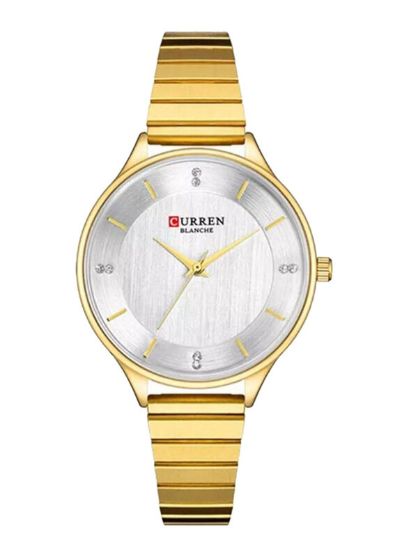 

Curren Analog Watch for Women with Stainless Steel Band, Water Resistant, 9041, Gold-White