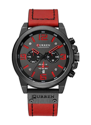 Curren Analog Watch for Men with Leather Band, Water Resistant and Chronograph, 8314, Red-Black