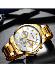 Curren Analog Watch for Men with Stainless Steel Band, Water Resistant and Chronography, N904874666A, Gold-Silver