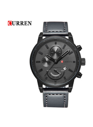 Curren Analog Watch for Men with Leather Band, Chronograph, J1713GY-KM, Black
