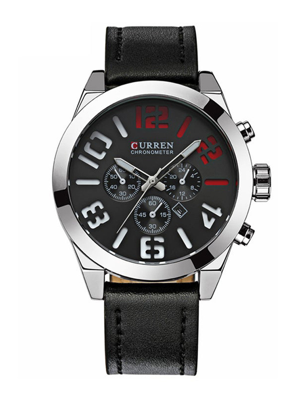 Curren Analog Watch for Men with Leather Band, Water Resistant & Chronograph, 8198hb, Black