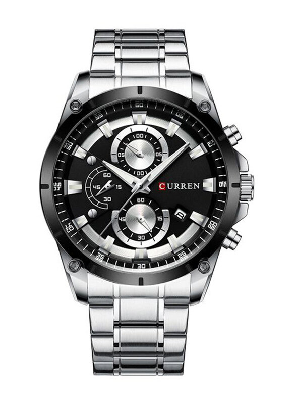 

Curren Analog Watch for Men with Stainless Steel Band, Water Resistant and Chronograph, 8360, Silver-Black