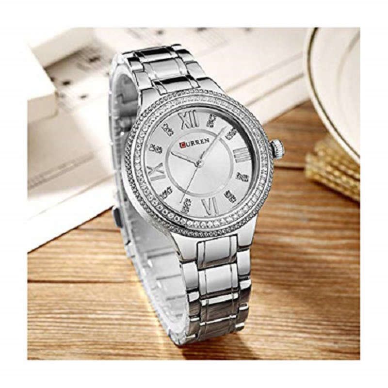 Curren Analog Watch for Women with Stainless Steel Band, Water Resistant, 9004, Silver