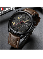 Curren Analog Calendar Wrist Watch for Men with Leather Band, Water Resistant and Chronograph, Brown-Black