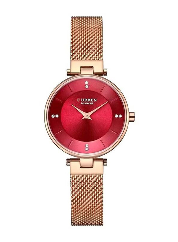 Curren Analog Watch for Women with Stainless Steel Band, Water Resistant, C9031l-3, Copper-Red