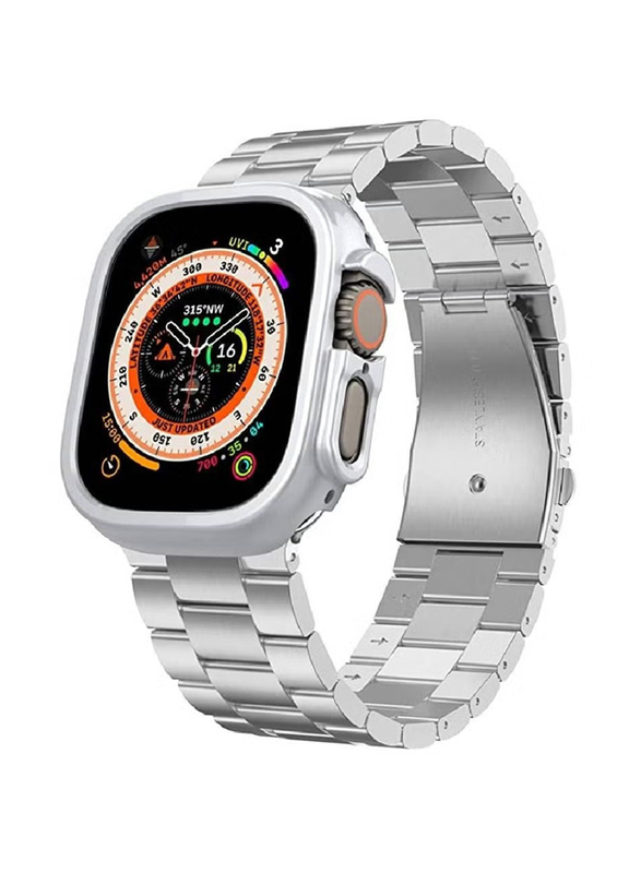Ics Replacement Stainless Steel Band With Case Cover for Apple Watch Ultra 49mm, Silver